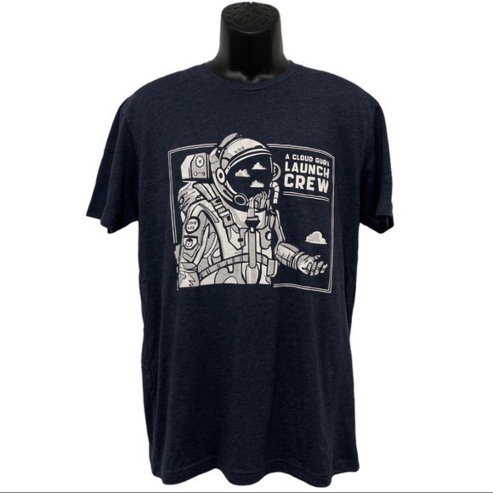 A Cloud Guru Launch Crew Blue & White Astronaut T-Shirt Size XXL